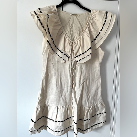 Cream Ruffled A-line Mini Dress - Picture 5 of 6